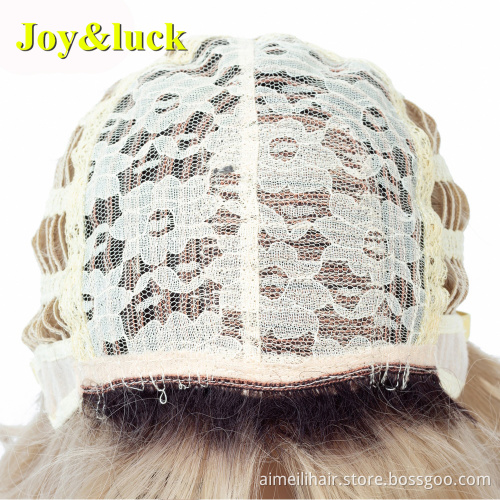 Women Wig Wholesale Prices Daily Life Party Dark Root Mid-length Black Ombre Blonde Natural Curl Middle Part Synthetic Full Wigs